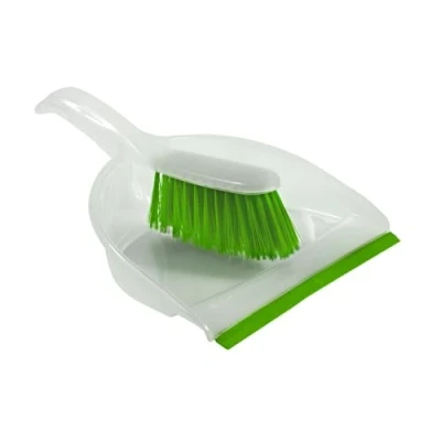 Image of HOMESHOPA Clear Green Dustpan and Brush Set, Easy Sweep Rubber Lip Dirt Trapping Durable Bristles, Lightweight, Portable Sweeping Brush, Household Home Kitchen Indoor Cleaning