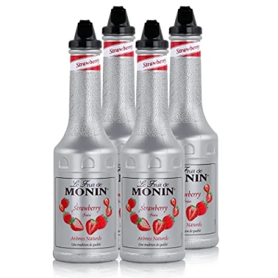 Image of Monin Raspberry Puree 1 Litre Set of 4 Fruit for Cocktails