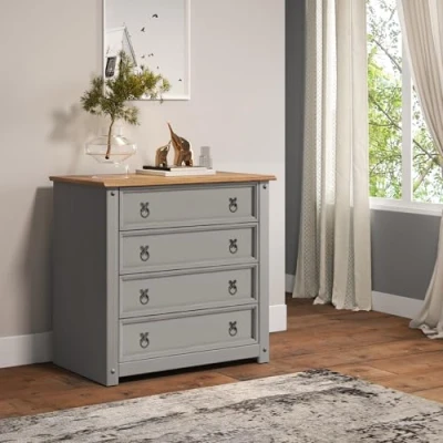 Image of Mercers Furniture Trade Corona Grey Wax Small 4 Drawer Chest