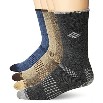 Image of Columbia Moisture Control Crew Sock 4 Pack, Multipack, Black/Brown/Blue/Khaki, Large