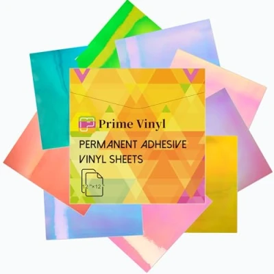 Image of Prime Vinyl 9 Sheets Holographic Permanent 12 x for Cup, Opal Craft Self Adhesive Cutting Machine, Home Decal