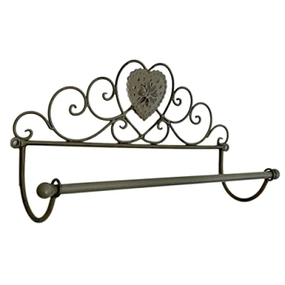 Image of Lattice Heart Towel Rail Kitchen Roll Holder Grey Metal Shabby Chic Unit