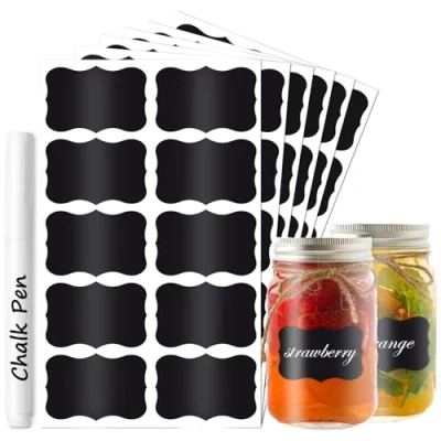 Image of Chalkboard Black Labels for Spice Jars, 180 Pcs Blank Waterproof Reusable Removable Self Adhesive Blackboard Sticker Pantry Storage Box Kitchen Home Organisation Food Containers, 1 White Chalk Pen