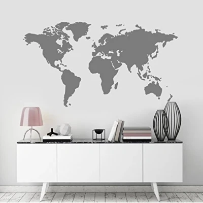 Image of World Map Wall Art Sticker, Modern Room Decor, Removable Vinyl Decal