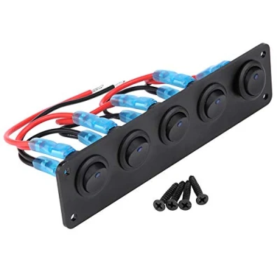 Image of 5 Gang Rocker Switch, Universal 12 24V Waterproof Switch Panel Car Marine Blue LED Toggle (1 Pcs)