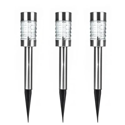 Image of Status Nundle 6cm white LED Solar Bollard Top Stake Light Stainless Steel, 3 Pack