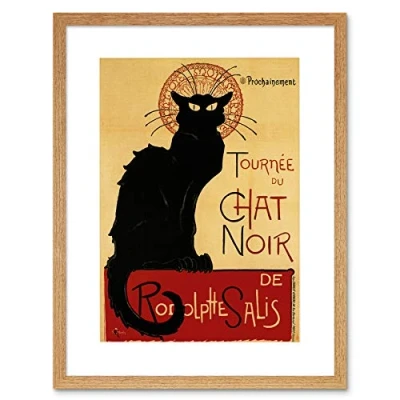 Image of Wee Blue Coo Black Cat Chat Noir Rodolphe Salis Paris France Vintage Framed Wall Art Print