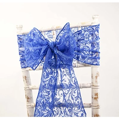 Image of Flock Organza Sashes Bows and Table Runners 9 Colours Wedding Chairs Venue Decor (Royal Blue Sash)