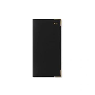 Image of Letts Roma Slim vertical week to view with appointments 2024 landscape leather diary black