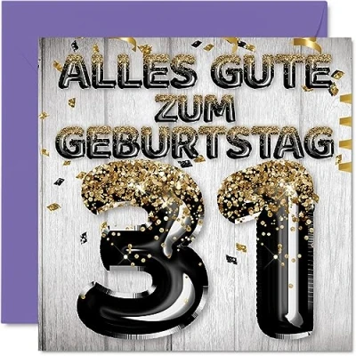 Image of 31st Birthday Card for Men Black Gold Glitter Balloons Happy Cards 31 Year Old Man Boyfriend Brother Dad Uncle 145mm Thirty One Greeting