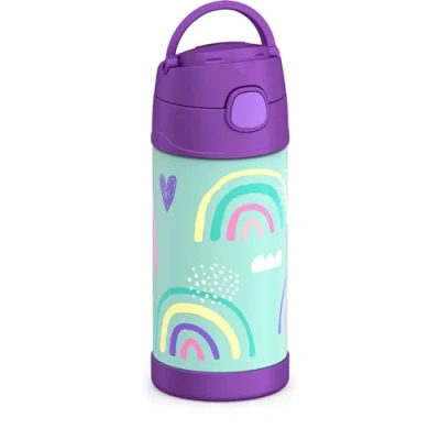 Image of THERMOS FUNTAINER 12 Ounce Stainless Steel Vacuum Insulated Kids Straw Bottle, Rainbows