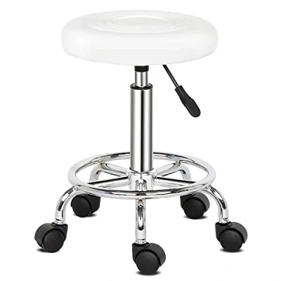 Image of Round Rolling Stool with Wheels,Swivel Height Adjustable Spa for Salon Massage Home Kitchen,Swivel Stools Chair,Saddle Kitchen,Salon,Bar,Office,Massage (White)