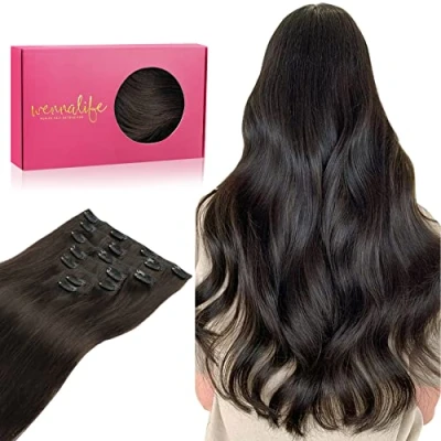 Image of WENNALIFE Hair Extensions Clip In, 22 Inch 120g 7pcs In Real Human Dark Brown Coloured Remy