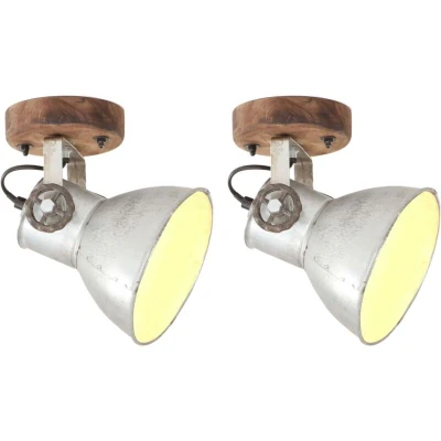 Image of vidaXL Industrial Wall/Ceiling Lamps 2 pcs Silver 20x25 cm E27