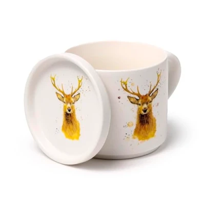 Image of Puckator Jan Pashley Stag Porcelain Mug &amp; Coaster Lid Set Funny Home Accessories Cute Gifts for Girlfriend Large Mugs Men Women Hot Drinks Cups Presents Secret Santa Gift Cup