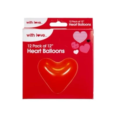 Image of Red Valentine Heart Shaped Balloons 30.48cm, Pack of 12 for Love and Celebration
