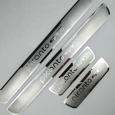 Image of SANQIUTOU Car Door Sill Protector Strips for KIA PICANTO GT LINE 2015 2023, Sticker Trim Non Slip Anti Scratch Stainless Steel Material, 4 Pcs