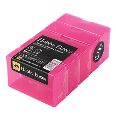 Image of WestonBoxes, Hobby Boxes, Small Plastic Storage Boxes for Arts &amp; Crafts Supplies (Pink, 5 Pack)