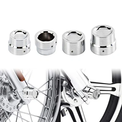 Image of HDBUBALUS Front Rear Axle Nut Covers Caps Fit for Harley Sportster XL 1200 Dyna Softail Fat Boy Touring Street Road Electra Tri Glide 4 pcs Chrome