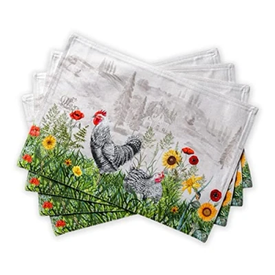Image of Maison d&#039; Hermine Placemat Set of 4 100% Cotton Cloth Placemats Decorative Washable Easter for Home, Kitchen, Dining, Cocktail Parties &amp; Camping, Basse Cour Spring/Summer (33cm x 48cm)