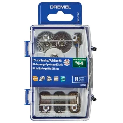 Image of Dremel EZ726 01 EZ Lock Sanding &amp; Polishing Rotary Accessories Kit, 8 Piece Assorted Set Ideal for Light Sanding, Detail Cleaning, or Materials