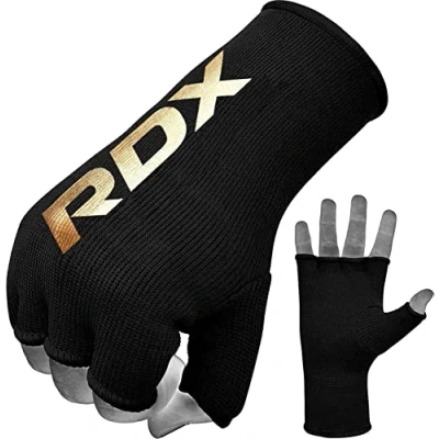 Image of RDX Boxing Hand Wraps Half Finger Inner Gloves for Punching Elasticated Bandages Fist Protection Great MMA, Muay Thai, Kickboxing, Martial Arts Training, Combat Sports, Home Gym (BLACK, XL)