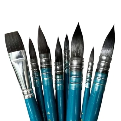 Image of tumuarta Watercolour Paint Brushes, Short Handle, Synthetic Squirrel Hair, №0 №8, 8 Round &amp; 1 Flat №7 9 PCs Art Supply Set for Watercolor and Acrylic, Ideal Artists Hobbyist.
