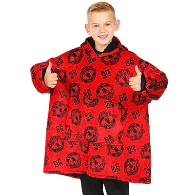 Image of Manchester United Football Club Boys Fully Lined Luxury Fleece Hoodie, Oversized Blanket Hoody Red