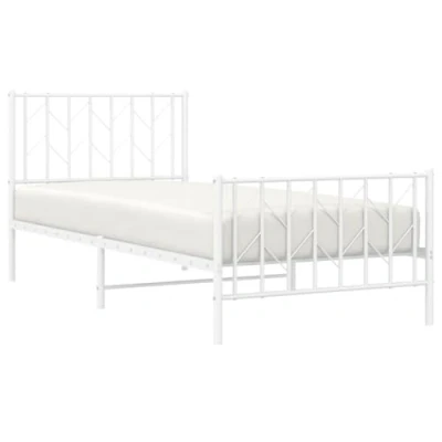 Image of vidaXL White Metal Bed Frame with Headboard and Footboard, Robust Steel Construction, Added Under Storage, Suitable for 90x200cm Mattress