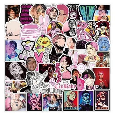 Image of 50pcs Singer Lil BO Peep Rock Music Stickers for Laptop and Water Bottles, Waterproof, Durable, Trendy Vinyl Teenagers, Computer, Travel Bag