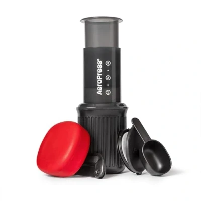 Image of Aeropress Go Portable Travel Coffee Press Kit, 1 3 Cups in a Minute, Coffee, Espresso, &amp; Cold Brew Maker, Manual Making Machine for Travel, Includes Mug Lid, Grey