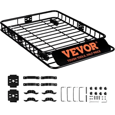 Image of VEVOR Roof Rack Cargo Basket, 117.5 x 91.5 11.4 cm Rooftop Carrier, Heavy duty 90.7 kg Capacity Universal Luggage Holder for SUV, Truck, Vehicle