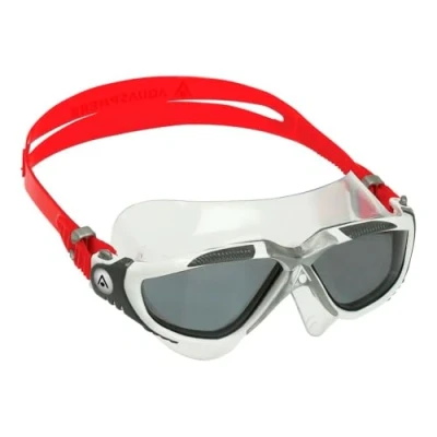 Image of Aqua Sphere Vista Unisex Adult Swimming Mask, White, Grey and Red/Dark Lenses, One Size