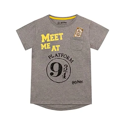 Image of Harry Potter Girls Platfrom 9 and 3/4 T Shirt Grey Age 10 to 11 Years