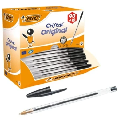 Image of PACK OF 100 BLACK CRYSTAL BIC PENS 0.1MM MEDIUM TIP