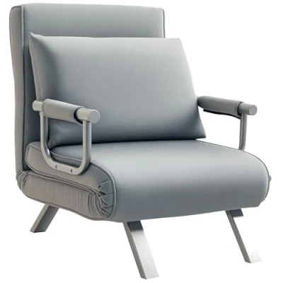 Image of HOMCOM Modern 4 In 1 Single Sofa Bed Sleeper Foldable Portable Armchair Chair Lounge Couch with Pillow for Living Room, Bedroom, Light Grey