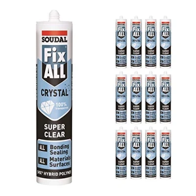 Image of Pack of 12 Soudal Fix All Crystal Clear 100% Transparent Neutral Silicone Sealant Adhesive