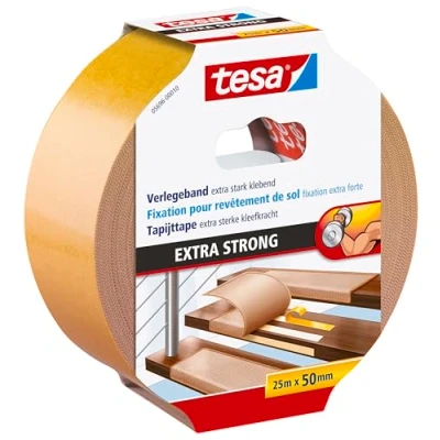 Image of tesa Flooring Tape Extra Strong Adhesive Double Sided for Laying Carpet and PVC 25 m x 50 mm