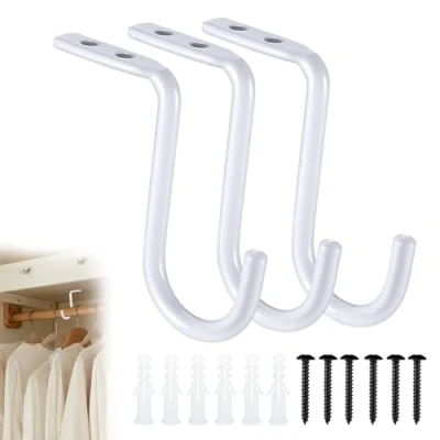 Image of 3 Pack Wardrobe Rail Bracket,Wardrobe Pole Brackets,Wardrobe Brackets,Curtain Brackets,Ceiling Curtain Brackets,1 Inch Heavy Duty Metal Wall Mount Rod Bracket Closet Support(White)