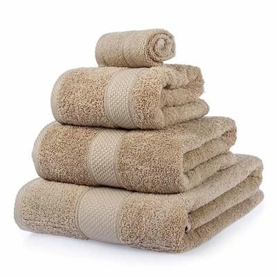 Image of HOMESCAPES Stone Turkish Cotton 4 Piece Towel Set Soft &amp; Absorbent 500 GSM Heavyweight Face Cloth, Hand Towel, Bath Sheet Bale