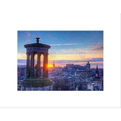 Image of Wee Blue Coo Dt Calton Hill Edinburgh Sunset Art Picture Wall Print