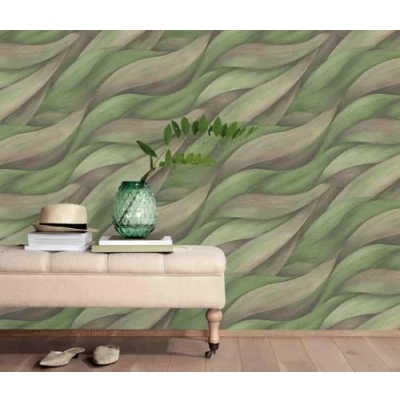 Image of Erismann 10257 07 Non Woven Wallpaper Casual Chic Waves Pattern Green Red Brown