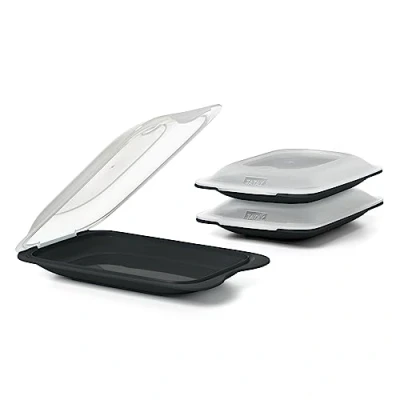 Image of TATAY Set of 3 Cold Meat Containers with Lid MINI, BPA Free, Reusable, Stackable, Dishwasher and Microwave Safe, Black Colour. Sizes 12 x 3,1 18 cm