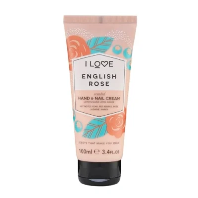Image of I Love English Rose Scented Hand &amp; Nail Cream, Packed With Shea Butter Coconut Oil to Rejuvenate Nourish the Skin, 93% Naturally Derived Ingredients Including Vitamin, VeganFriendly 100ml