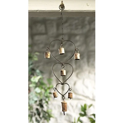 Image of Wind chime with Hearts and Bells Recycled Iron Fair Trade