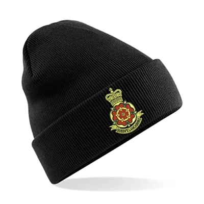 Image of PSave Queen&#039;s Lancashire Regiment Insignia Mens Premium Embroidered Beanie Hat, Bob Hat British Army Military (Black)