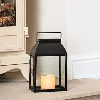 Image of Lights4fun Black Metal Battery Operated Fully Waterproof Outdoor Garden Candle Lantern Warm White LED for Indoor Use 35cm