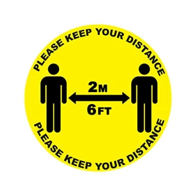 Image of 4 x please keep your distance social distancing landscape floor safety sign self adhesive vinyl weather proof label sticker 10cm (SC 20)