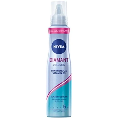 Image of NIVEA Diamond Volume Foam Strengthener, Nourishing Hair Mousse with Heat Protection, Panthenol &amp; Vitamin B3, Firming for Shiny 24 Hour Hold (Hold Level 5), Styling (150 ml)