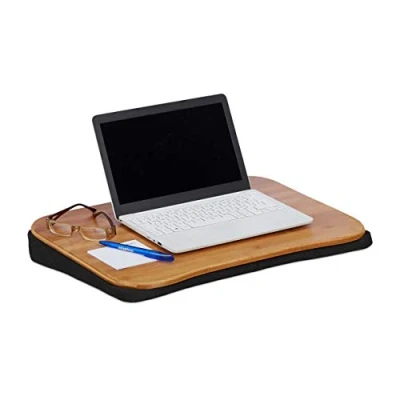Image of Relaxdays Laptop Table, Bamboo, 51 x 37 cm, Portable, Removable Cushion with Handle, Natural